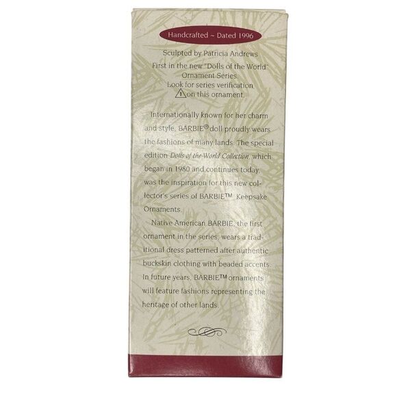 Native American Barbie 1st in series Hallmark Ornament 1996 - Picture 5 of 6